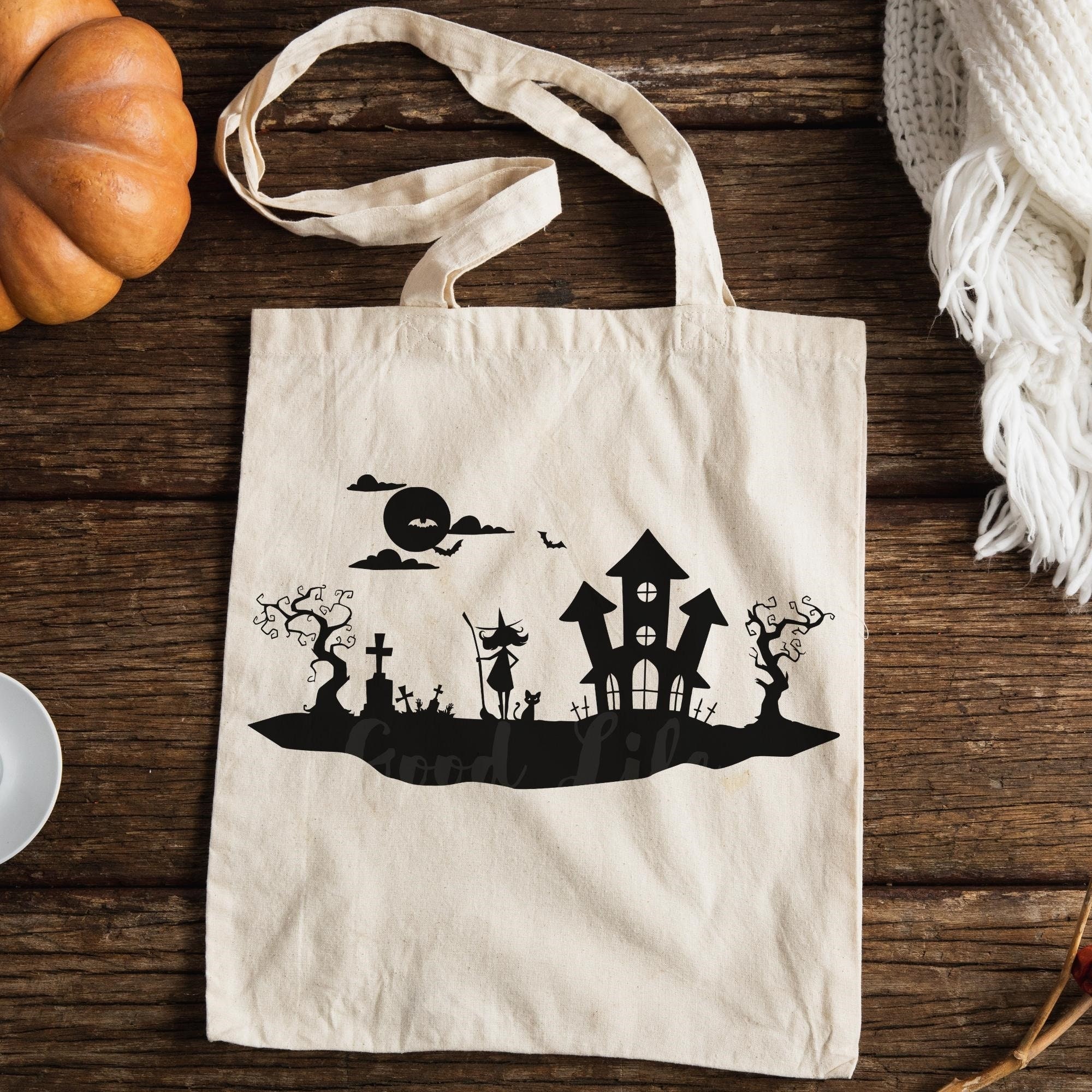 Spooky Skyline Sassy Witch SVG Haunted House Halloween Scene - Etsy