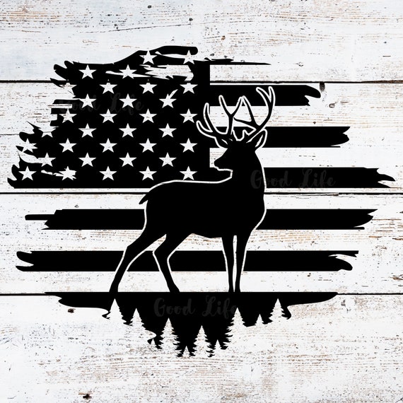 Deer and Flag SVG, Buck Silhouette Distressed American Flag, Gift