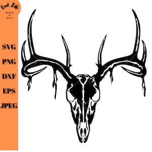 Deer Skull SVG, Buck Antlers DXF File, Deer Hunting Cut File, Deer Skull Decal, Gift for Hunter, Deer Clip Art Digitial Download Graphic