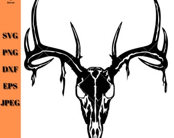 Deer Skull SVG, Buck Antlers DXF File, Deer Hunting Cut File, Deer Skull Decal, Gift for Hunter, Deer Clip Art Digitial Download Graphic