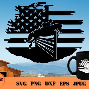 Horse SVG, Horse Show Jumping SVG, Distressed American Flag Horse Silhouette, Horse Png, Jumping Horse Svg, Patriotic Equestrian Svg US Flag