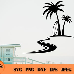 Beach Theme Clip Art, Ocean SVG, Beach SVG, Surfboard Svg, Palm Trees Svg, Beach Lover Graphic Ocean Clip Art for Cut file, Beach Graphics