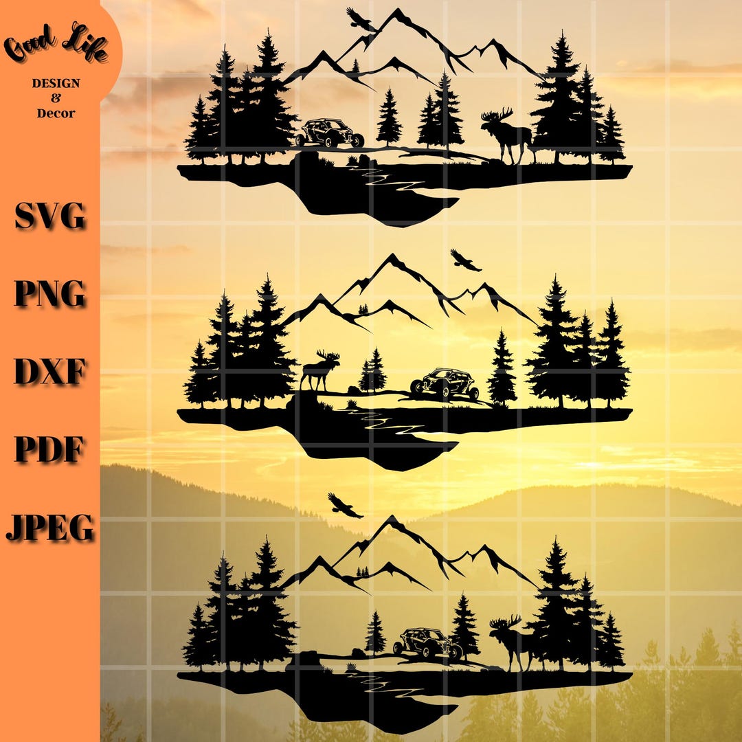 Moose Riders Svg Moose and Side by Side Outdoor Scene SVG, Mountains Landscape, Digital ...