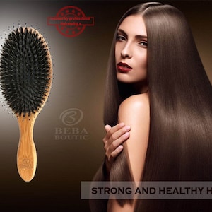 100% Natural Boar Bristle Hair Brush for Men and Women, treat breakage, dry, damage hair, detangling, styling all hair types long and short.