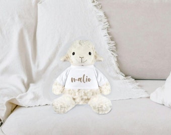 cute cuddly toy sheep personalized for babies and children | white / beige | 21cm x 20cm x 15cm | 100% polyester