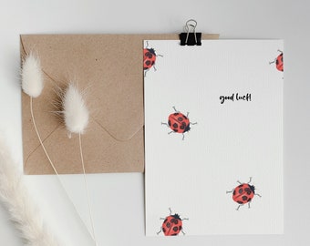 sweet greeting card lucky ladybug "good luck" | black / white / red | 10.5cm x 14.8cm | 300g/m2 postcard chromo cardboard