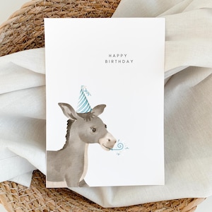 Lustige Geburtstagskarte Esel Partyhut & Konfetti Süße Tierkarte Geburtstag Glückwunschkarte witzig fröhlich Postkarte Happy Birthday | A6