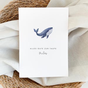 Carte de baptême personnalisée avec baleine carte de félicitations baptême bébé carte faite main cadeau avec nom carte bébé maritime minimaliste | A6