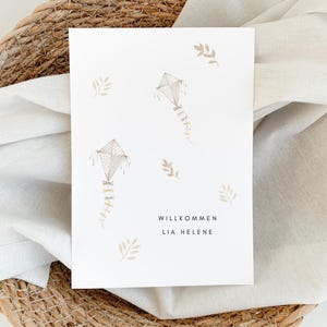 Geburtskarte Süße Babykarte Grußkarte Drache Baby Blumen Minimalistische Grußkarte Babyparty Willkommenskarte Kind Beige Geburt Eltern | A6