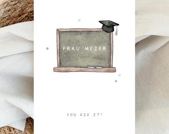 Tarjeta de examen de profesor, tarjeta de felicitación personalizada, graduación, estudio, prácticas, motivo de pizarra, regalo, enseñanza, pedagogía, servicio civil | A6