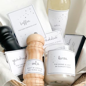 Housewarming gift, gift moving, bread and salt, topping out ceremony, inauguration of new home, label set, gift basket, sayings, house DIY download as PDF