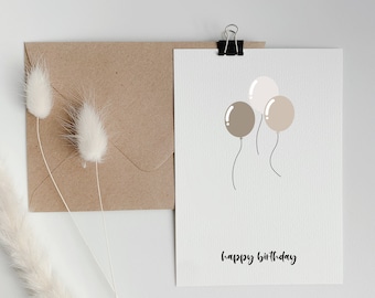 Balloon birthday card "happy birthday" | black / white / beige | 10.5cm x 14.8cm | 300g/m2 postcard chromo cardboard