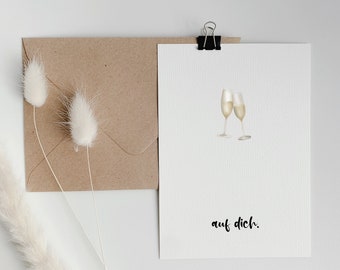 Champagne glasses birthday card “to you” or “cheers” | black/white | 10.5cm x 14.8cm | 300g/m2 postcard chromo cardboard