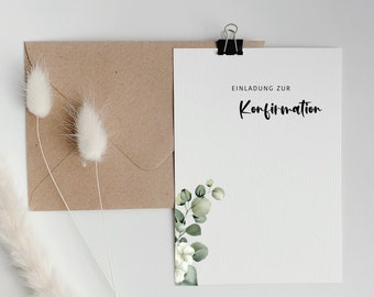 beautiful invitation card for confirmation personalized | black / white / green | 10.5cm x 14.8cm | 300g/m2 recycled cardboard