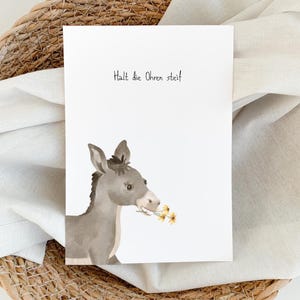 Divertente biglietto di auguri con motivo asino e simpatico animaletto, auguri di pronta guarigione, cartolina di incoraggiamento e conforto, biglietto incoraggiante con motivo animale | La A6