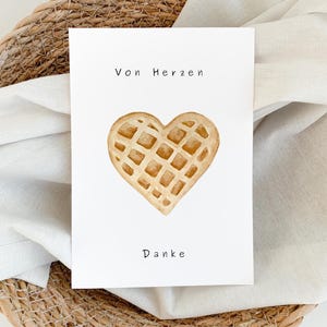 Thank you card with waffle heart Thank you from the heart Sweet greeting card Card to say thank you Warm postcard Waffles Gift idea Waffle heart | A6
