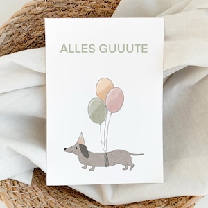 Lustige Geburtstagskarte Dackel Ballons Klappkarte Dackelkarte Hundemotiv Karte Dackel-Fans Hundefreunde Handgemachte Glückwunschkarte