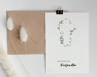 belle carte pour confirmation | noir / blanc / vert | 10,5 cm x 14,8 cm | Carton chromo carte postale 300g/m2