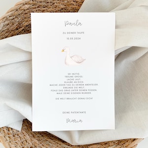 Lettre de parrainage personnalisée baptême cygne cadeau des parrains nom date certificat individuel filleul carte de bénédiction à encadrer | A6