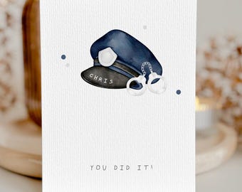 Tarjeta personalizada para el nombramiento de un agente de policía como funcionario, tarjeta de felicitación por graduación de la formación policial, tarjeta de título de abogado | Descarga digital