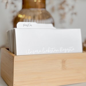 Rezeptkarten Set klappbar Beige Rezeptsammlung zum Beschriften Holzbox Minimalistisch Rezeptbox Rezepte Geschenkidee Küche Holzkiste | A6