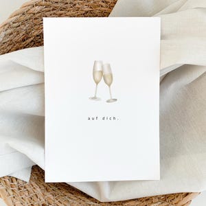 Verjaardagskaart champagneglazen motief cadeaukaart feest proost felicitatiekaart aquarelkaart vrouwen bachelor eindexamen middelbare school diploma | A6