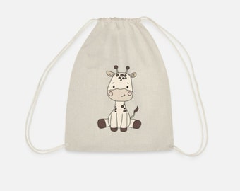 cute gym bag with animals for children, customizable | white / beige | 45cm x 37cm | 100% cotton