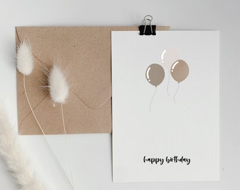 B-stock | Balloon birthday card "happy birthday" | black / white / beige | 10.5 cm x 14.8 cm | 300g/m2 recycled cardboard