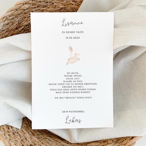 Lettre de parrainage personnalisée baptême lapin cadeau des parrains nom date certificat individuel filleul carte de bénédiction à encadrer | A6