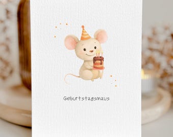 Birthday card mouse with cake "Birthday Mouse" Cute children's illustration card birthday animal motif postcard party watercolor | A6