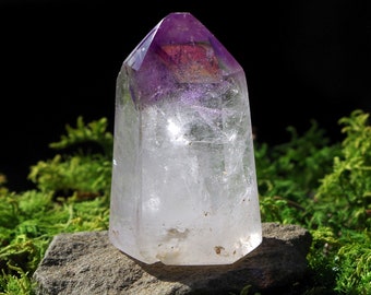 Bright Akansobe Amethyst and Clear Quartz Crystal Point, Polished, Madagascar, 54.8 grams