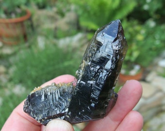 Poland Smoky Quartz Cathedral Crystal with Epidote Inclusions, Bridge Crystal, Part Morion, Phantom, 76.7 grams