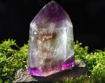 Lovely Banded Amethyst and Smokey Quartz Crystal, Polished, Akansobe, Madagascar, 80.5 grams