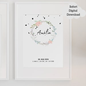 minimalistische geboorteposter • poster met geboortedata • geboortecadeau voor nieuwe ouders, grootouders • DIGITALE DOWNLOAD