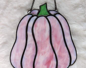 Stained Glass Pink Pumpkin Sun Catcher Medium Iridescent Unique Gift Handmade Nature Halloween Goth Witch Alternative Weird