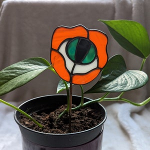 Stained Glass Orange Flower Eye Plant Stake Witch Goth Unique Gift, Plant Lover, Eyeball image 1