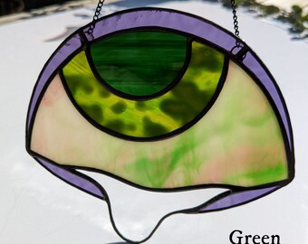 Large Green Eye Stained Glass Suncatcher Unique Wall Hanging Handmade Creepy Halloween Goth Weird