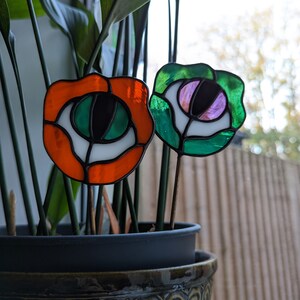 Stained Glass Orange Flower Eye Plant Stake Witch Goth Unique Gift, Plant Lover, Eyeball image 7