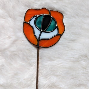 Stained Glass Orange Flower Eye Plant Stake Witch Goth Unique Gift, Plant Lover, Eyeball image 2