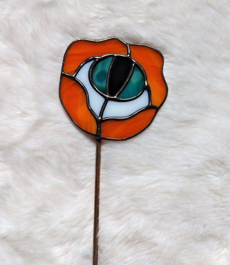 Stained Glass Orange Flower Eye Plant Stake Witch Goth Unique Gift, Plant Lover, Eyeball image 2