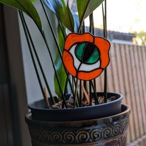 Stained Glass Orange Flower Eye Plant Stake Witch Goth Unique Gift, Plant Lover, Eyeball image 6