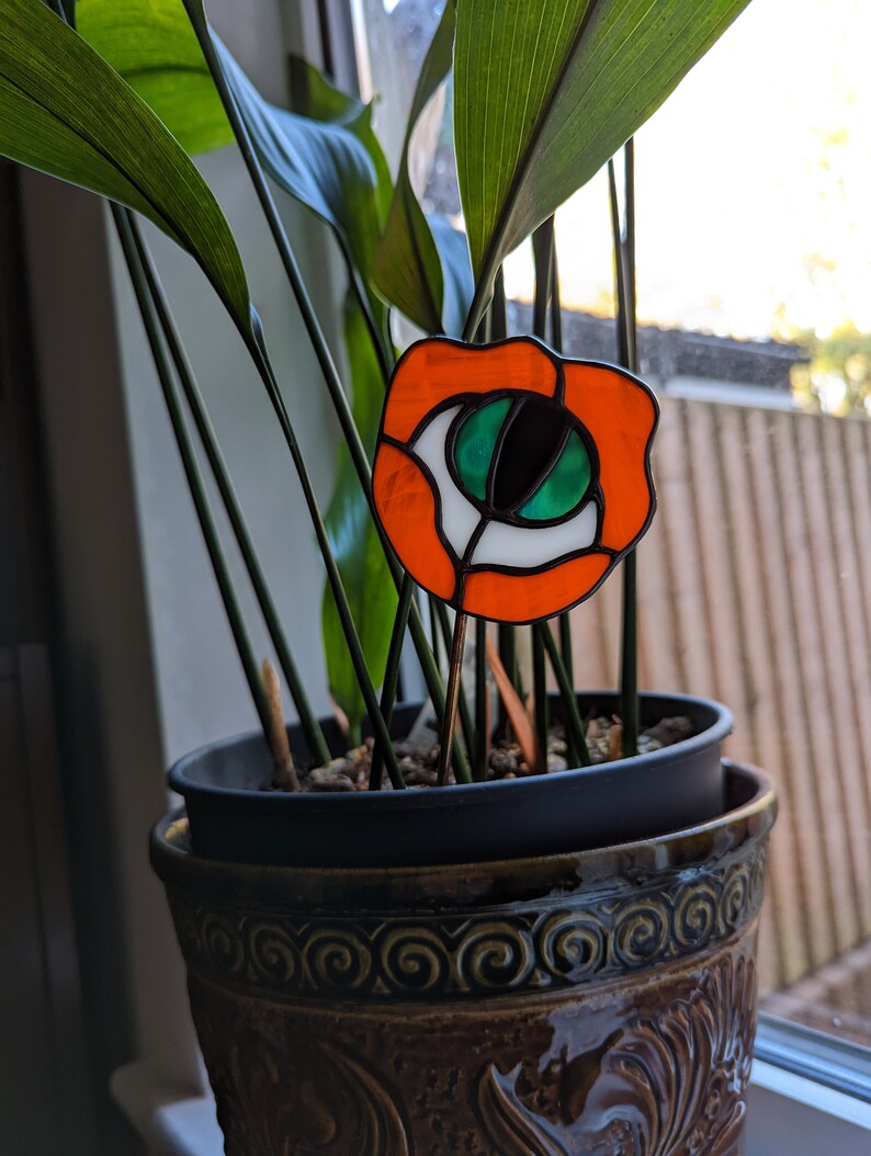 Stained Glass Orange Flower Eye Plant Stake Witch Goth Unique Gift, Plant Lover, Eyeball image 6