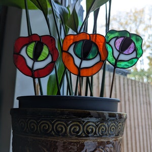 Stained Glass Orange Flower Eye Plant Stake Witch Goth Unique Gift, Plant Lover, Eyeball image 8