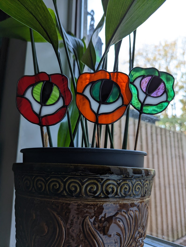 Stained Glass Orange Flower Eye Plant Stake Witch Goth Unique Gift, Plant Lover, Eyeball image 8