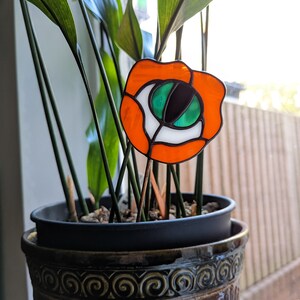 Stained Glass Orange Flower Eye Plant Stake Witch Goth Unique Gift, Plant Lover, Eyeball image 3