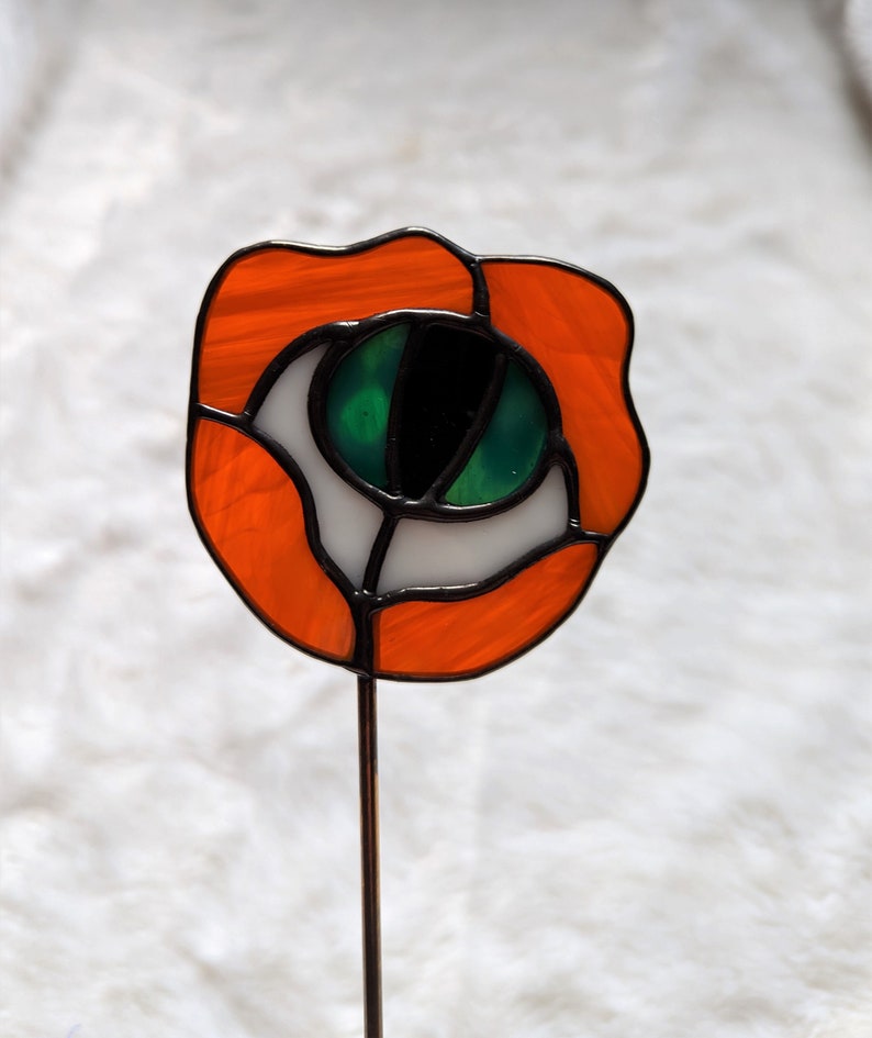 Stained Glass Orange Flower Eye Plant Stake Witch Goth Unique Gift, Plant Lover, Eyeball image 5