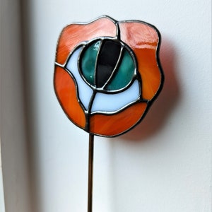 Stained Glass Orange Flower Eye Plant Stake Witch Goth Unique Gift, Plant Lover, Eyeball image 4