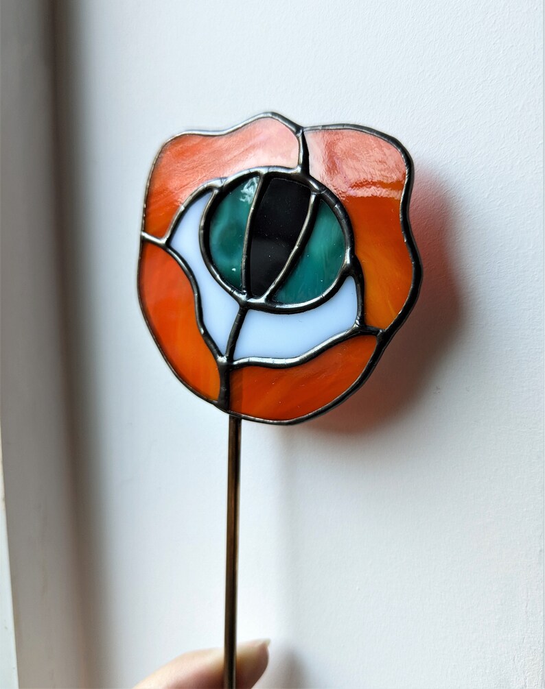Stained Glass Orange Flower Eye Plant Stake Witch Goth Unique Gift, Plant Lover, Eyeball image 4