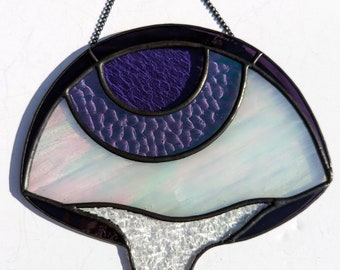 Large Purple Eye Stained Glass Suncatcher Unique Wall Hanging Handmade Creepy Halloween Goth Weird