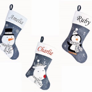 Personalised Christmas Stockings. Snowman, Reindeer or Penguin Design